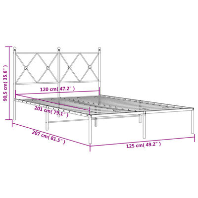 vidaXL gultas rāmis ar galvgali, melns metāls, 120x200 cm