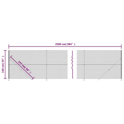 vidaXL stiepļu žogs ar atloku, 1,4x25 m, antracītpelēks