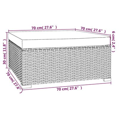 vidaXL dārza kāju balsts ar matraci, 70x70x30 cm, brūna PE rotangpalma