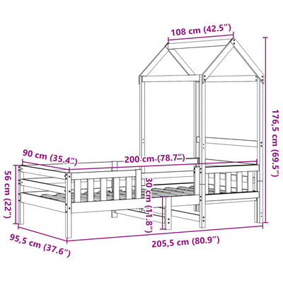 vidaXL gultas rāmis ar jumtu, 90x200 cm, priedes masīvkoks