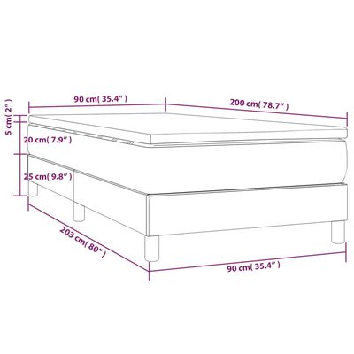 vidaXL atsperu gultas rāmis ar matraci, krēmkrāsas, 90x200 cm, audums