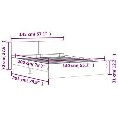 vidaXL gultas rāmis ar galvgali, koka krāsa, 140x200 cm