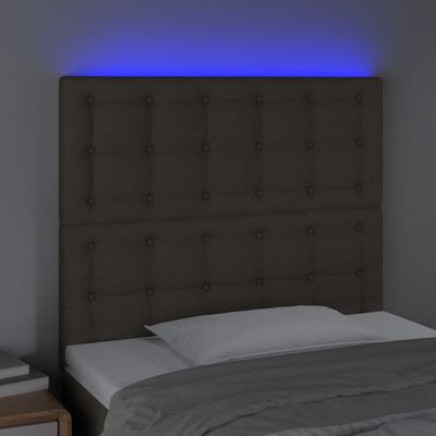 vidaXL gultas galvgalis ar LED, 100x5x118/128 cm, pelēkbrūns audums