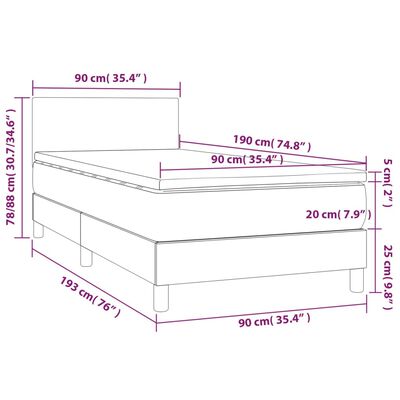 vidaXL atsperu gulta ar matraci, LED, pelēka, 90x190 cm, mākslīgā āda