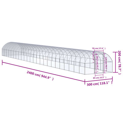 vidaXL vistu būris, 3x24x2 m, cinkots tērauds