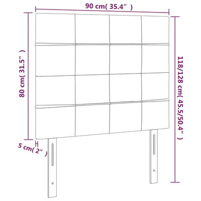 vidaXL gultas galvgalis ar LED, 90x5x118/128 cm, gaiši pelēks samts