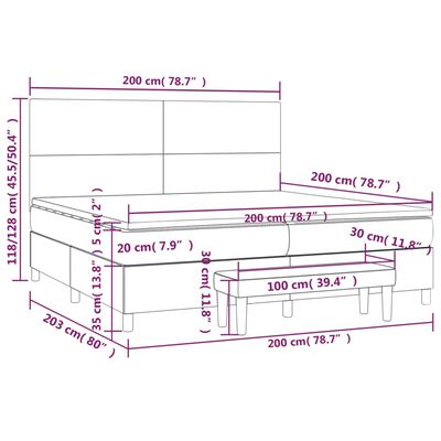 vidaXL atsperu gulta ar matraci, pelēka, 200x200 cm, mākslīgā āda