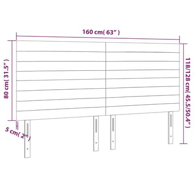 vidaXL gultas galvgalis ar LED, 160x5x118/128 cm, tumši pelēks audums