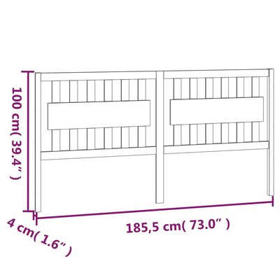 vidaXL gultas galvgalis, balts, 185,5x4x100 cm, priedes masīvkoks