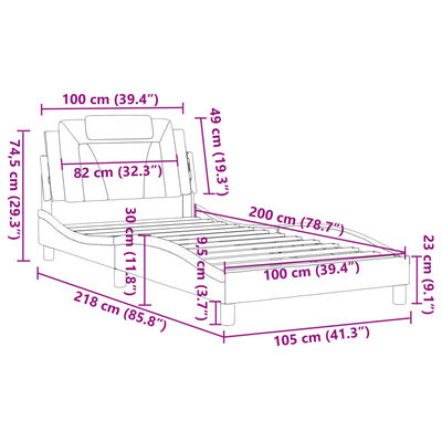 vidaXL gultas rāmis ar galvgali, melns, 100x200 cm, mākslīgā āda