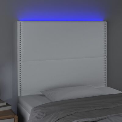 vidaXL gultas galvgalis ar LED, 100x5x118/128 cm, balta mākslīgā āda