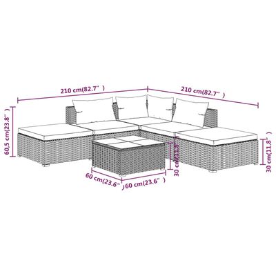 vidaXL 6-daļīgs dārza mēbeļu komplekts, matrači, PE rotangpalma