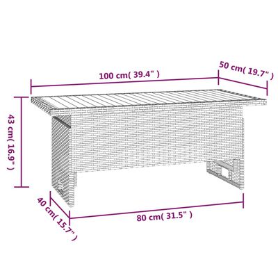 vidaXL dārza galds, 100x50x43/63cm, akācija, PE rotangpalma, melns