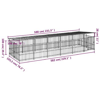 vidaXL suņu voljērs ar jumtu, 11,26 m², tērauds