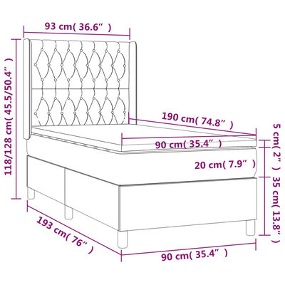 vidaXL atsperu gulta ar matraci, LED, krēmkrāsas audums, 90x190 cm