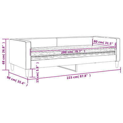 vidaXL dīvāngulta ar matraci, tumši pelēks audums, 80x200 cm