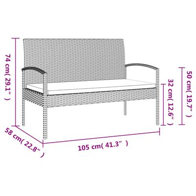 vidaXL dārza sols ar matraci, 105 cm, pelēks, PE rotangpalma