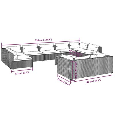 vidaXL 10-daļīgs dārza atpūtas mēbeļu komplekts, brūna PE rotangpalma