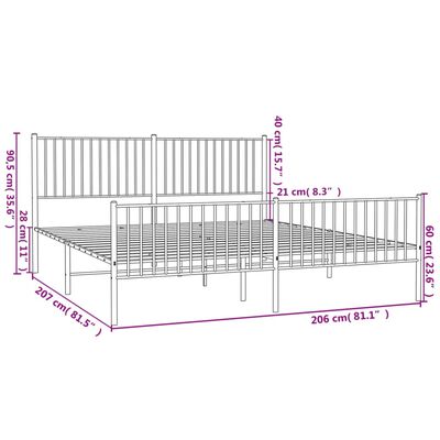 vidaXL gultas rāmis ar galvgali un kājgali, melns metāls, 200x200 cm