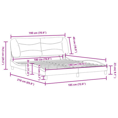 vidaXL gultas rāmis ar LED, balts, 180x200 cm, mākslīgā āda