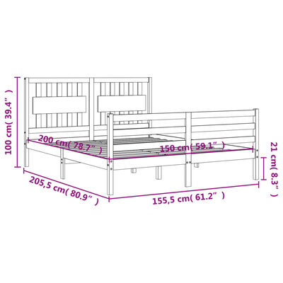 vidaXL gultas rāmis ar galvgali, King size izmērs, masīvkoks, balts