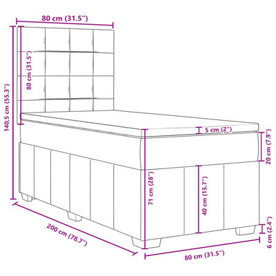 vidaXL atsperu gultas rāmis ar matraci, melna, 80x200 cm, audums