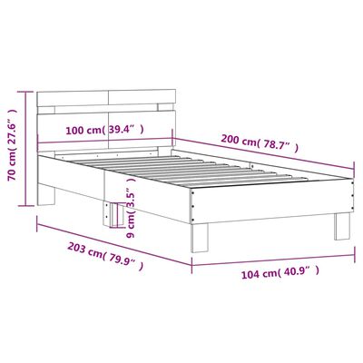 vidaXL gultas rāmis ar galvgali, pelēka ozola, 100x200 cm