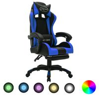 vidaXL biroja krēsls, RGB LED gaismas, zila un melna mākslīgā āda