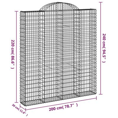 vidaXL arkveida gabiona grozi, 18gb., 200x30x220/240cm, cinkota dzelzs