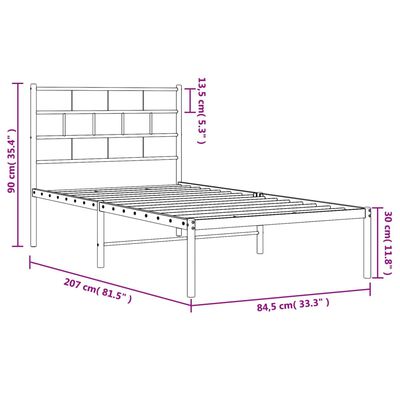 vidaXL gultas rāmis ar galvgali, balts metāls, 80x200 cm