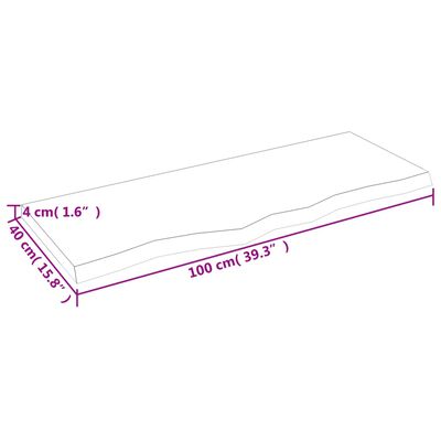 vidaXL galda virsma, gaiši brūna, 100x40x(2-4) cm, ozola masīvkoks