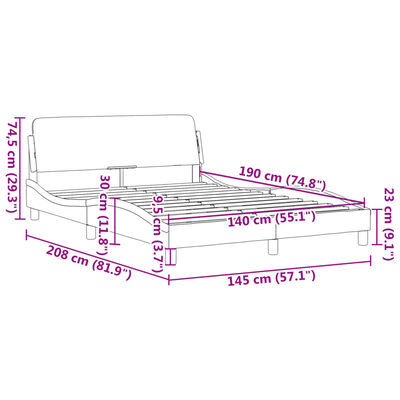 vidaXL gultas rāmis ar galvgali, zils samts, 140x190 cm