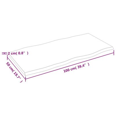 vidaXL galda virsma, 100x50x2 cm, neapstrādāts ozola masīvkoks