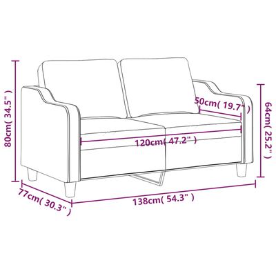 vidaXL divvietīgs dīvāns, krēmkrāsas audums, 120 cm