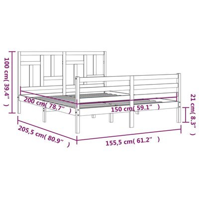 vidaXL gultas rāmis ar galvgali, King size izmērs, masīvkoks, balts