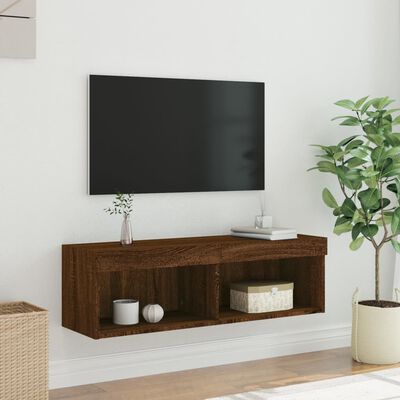 vidaXL TV galdiņš ar LED lampiņām, brūna ozolkoka, 100x30x30 cm