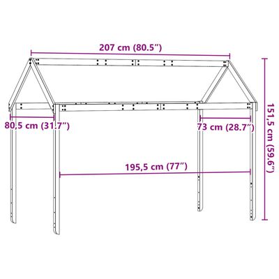 vidaXL bērnu gultas jumts, balts, 207x80,5x151,5 cm, priedes masīvkoks