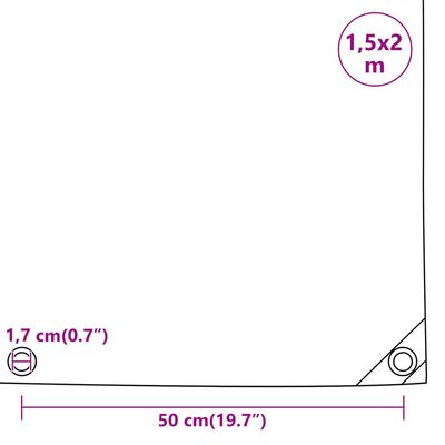 vidaXL brezenta pārklājs, pelēks, 1,5x2 m, 650 g/m²