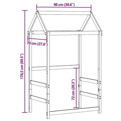 vidaXL bērnu gultas jumts, 98x70x176,5 cm, priedes masīvkoks