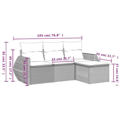 vidaXL 4-daļīgs dārza dīvāna komplekts ar matračiem, PE rotangpalma