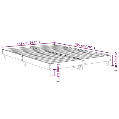 vidaXL gultas rāmis, melns, 135x190 cm, inženierijas koks