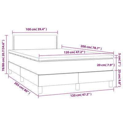 vidaXL atsperu gulta ar matraci, LED, rozā samts, 120x200 cm