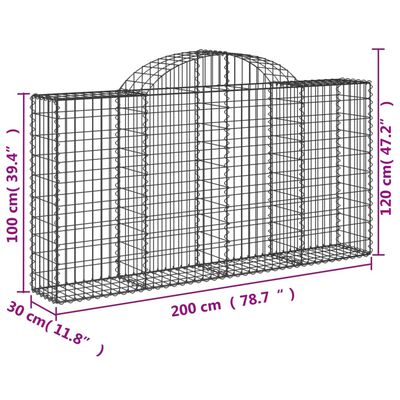 vidaXL arkveida gabiona grozi, 25gb., 200x30x100/120cm, cinkota dzelzs