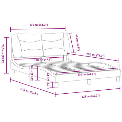 vidaXL gultas rāmis ar LED, gaiši pelēks audums, 120x200 cm