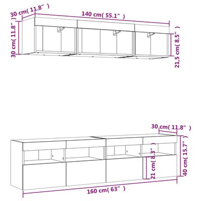 vidaXL 5-daļīgs TV skapīšu komplekts ar LED, melns, inženierijas koks