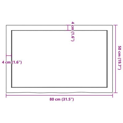 vidaXL galda virsma, 80x50x(2-6) cm, neapstrādāts ozola masīvkoks