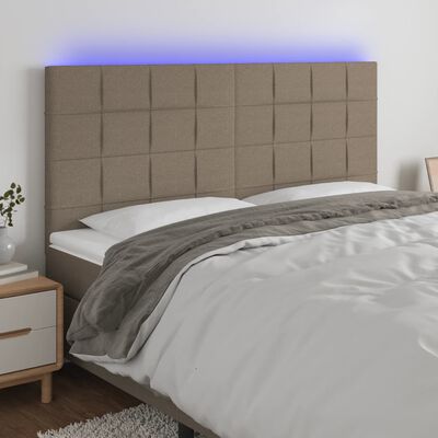 vidaXL gultas galvgalis ar LED, 160x5x118/128 cm, pelēkbrūns audums