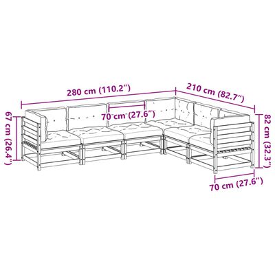 vidaXL 6-daļīgs dārza dīvānu komplekts, matrači, egles masīvkoks