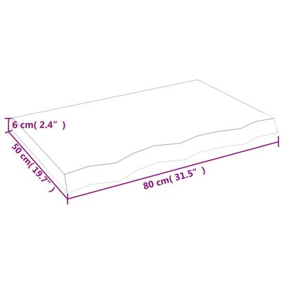 vidaXL sienas plaukts, tumši brūns, 80x50x(2-6) cm, ozola masīvkoks