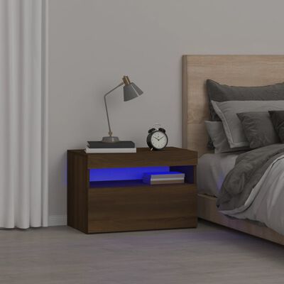 vidaXL naktsskapītis ar LED lampiņām, ozolkoka krāsa, 60x35x40 cm